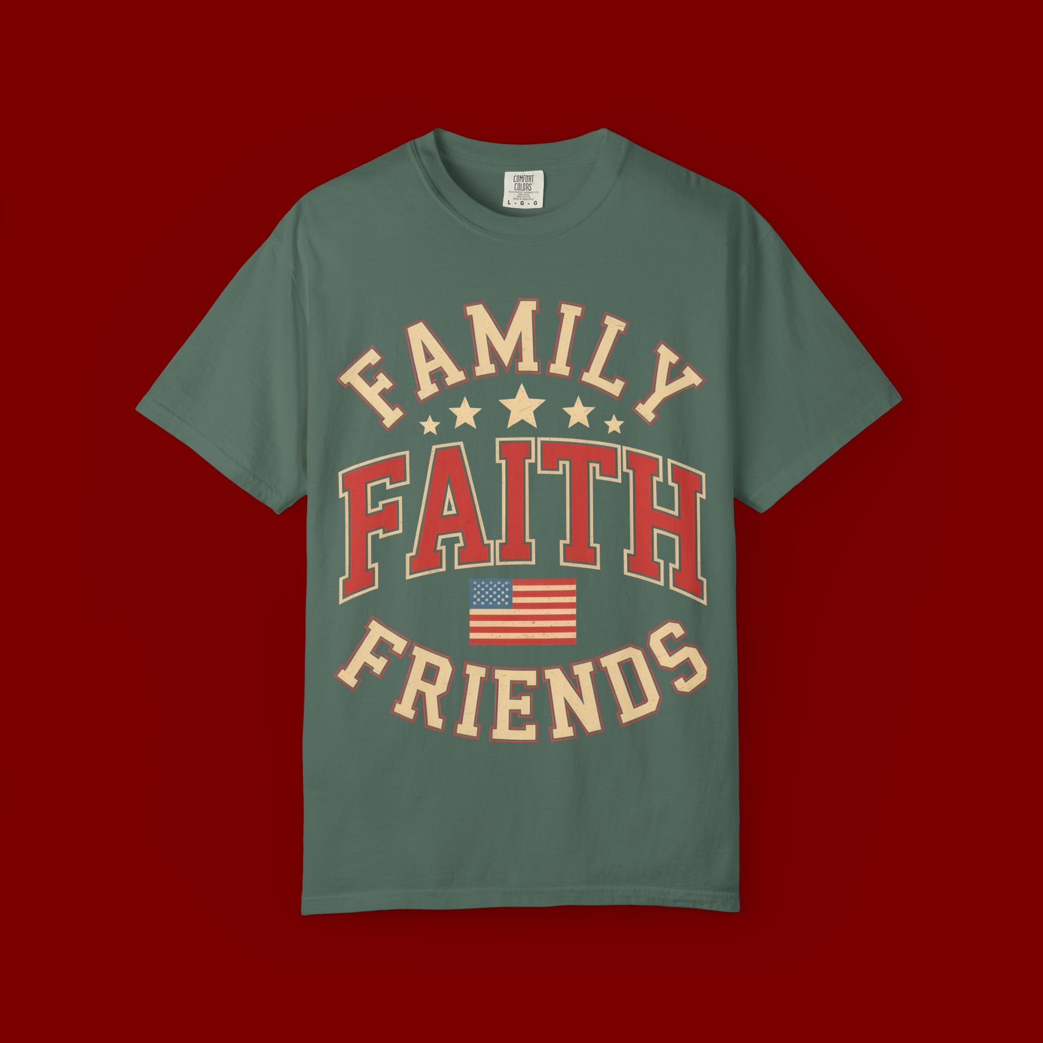 Family Faith Friends T-Shirt — Patriotic American Flag Tee