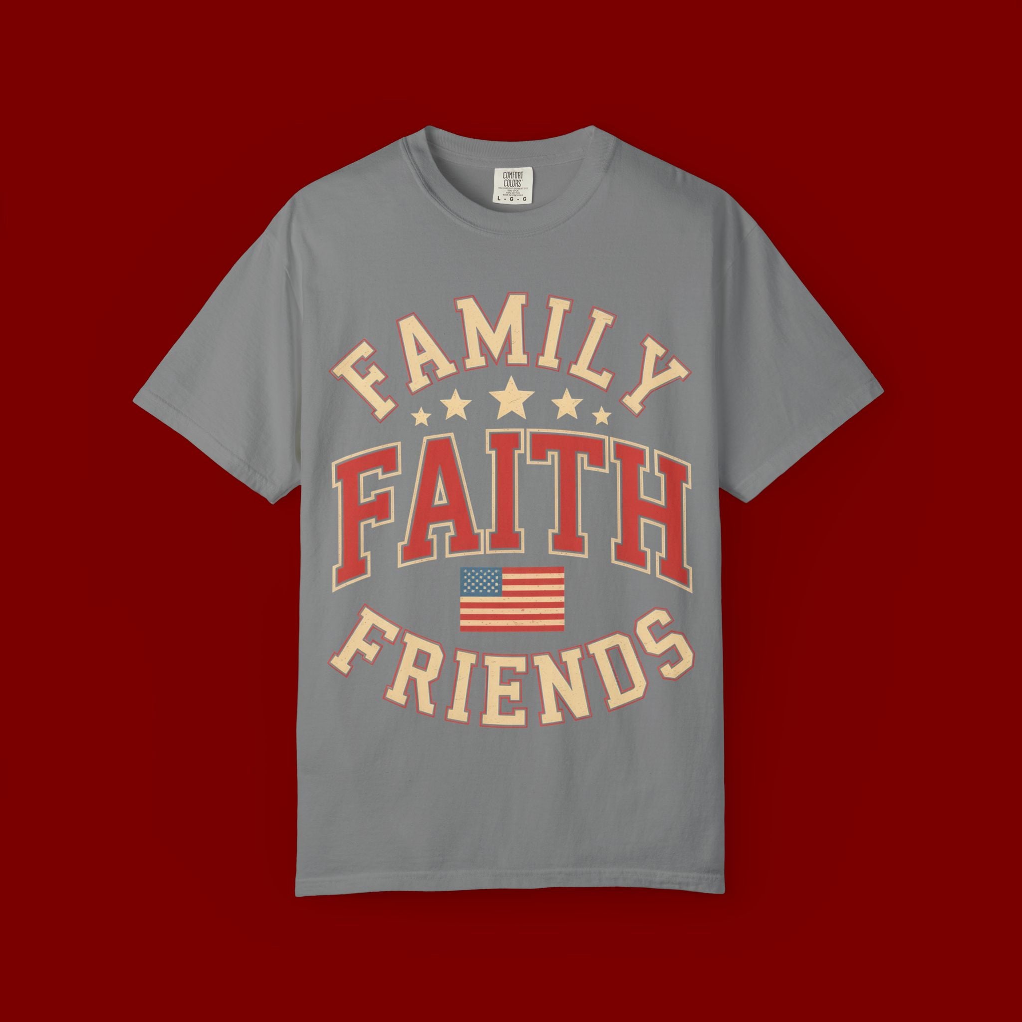 Family Faith Friends T-Shirt — Patriotic American Flag Tee