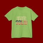 Kids Tee — "My Faith in God is Solid" Patriotic Christian T-Shirt