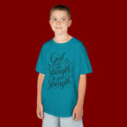 Kids T‑Shirt — "God Will Add Strength to Your Strength" Inspirational Faith Tee