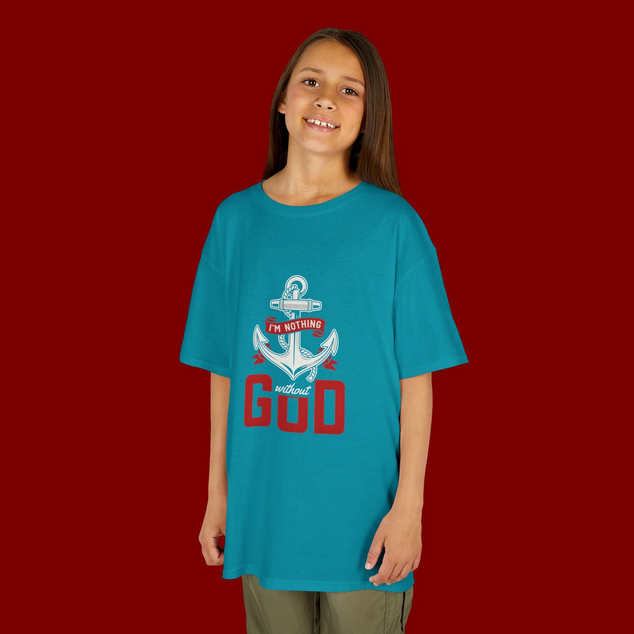 Kids Anchor T‑Shirt – "I'm Nothing Without God" Christian Tee for Boys & Girls