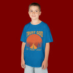 Kids Tee — "Trust God No Matter What" Sunset Camping Graphic