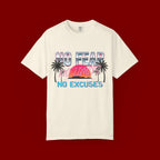 No Fear, No Excuses T-Shirt — Retro Sunset Palm Graphic Tee