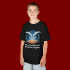 Kids Tee — “When God Steps In, Miracles Happen” Wave Heart Faith Shirt