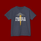 Kids Tee — "Prayer Is A Weapon" Lightning Graphic Christian Shirt