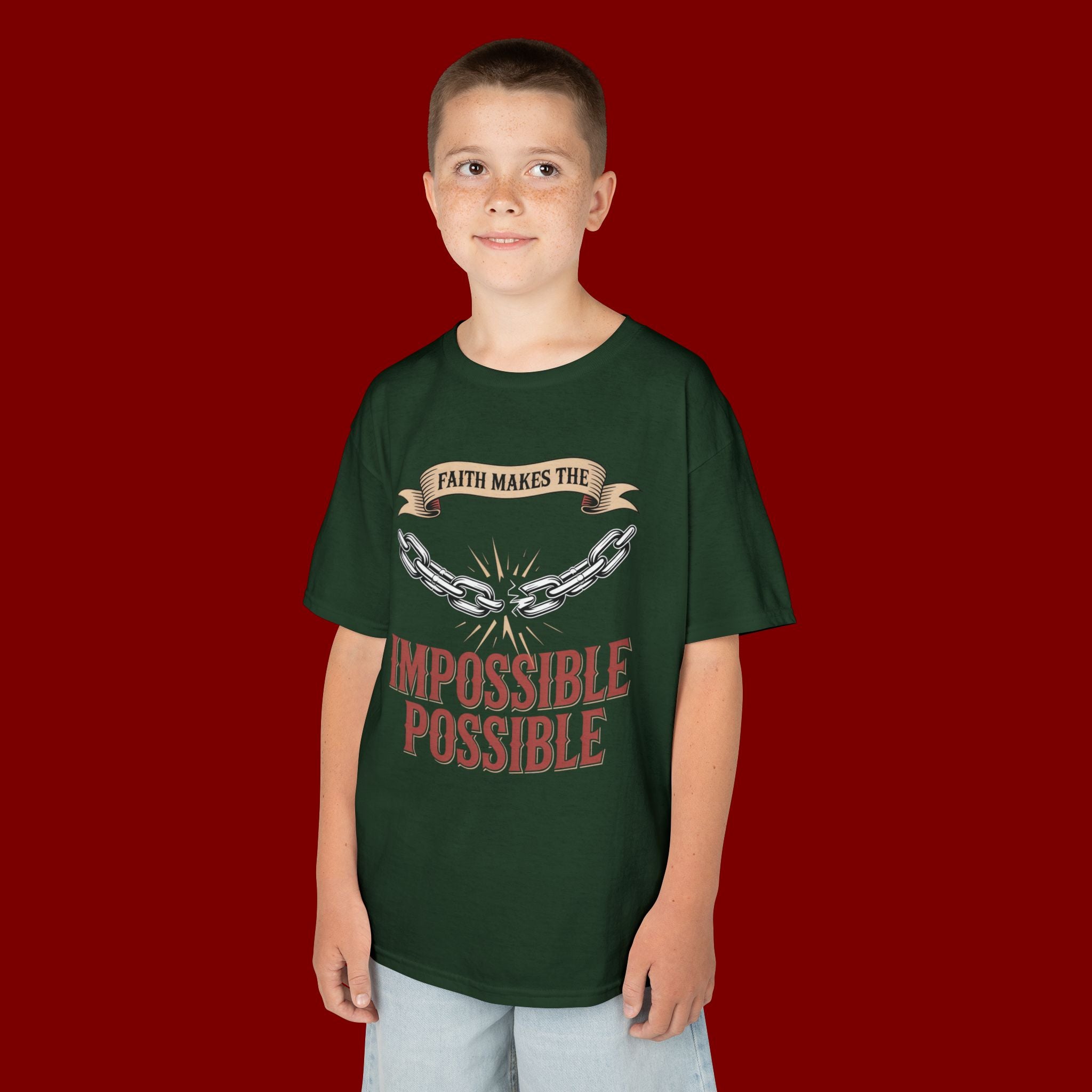 Kids Tee — "Faith Makes the Impossible Possible" Inspirational Graphic