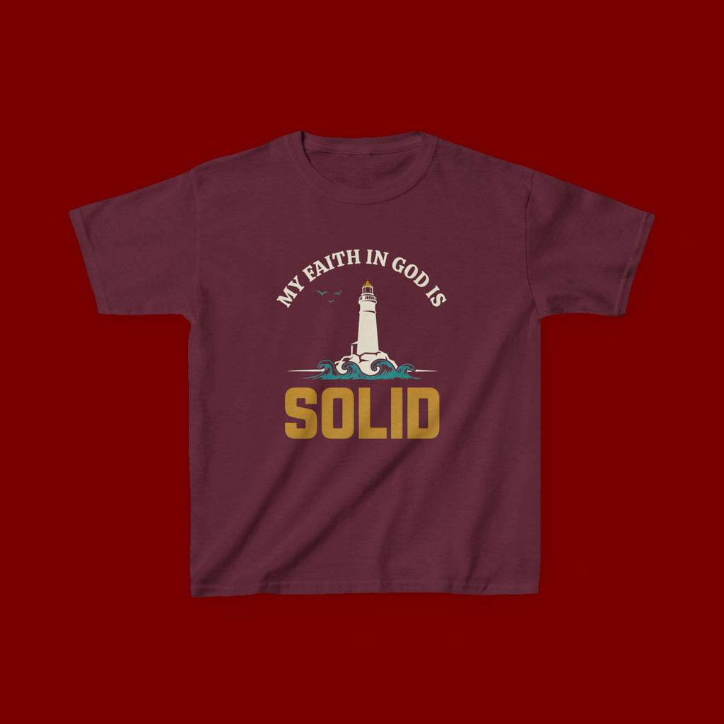 Kids T-Shirt — “My Faith in God is Solid” Lighthouse Christian Tee