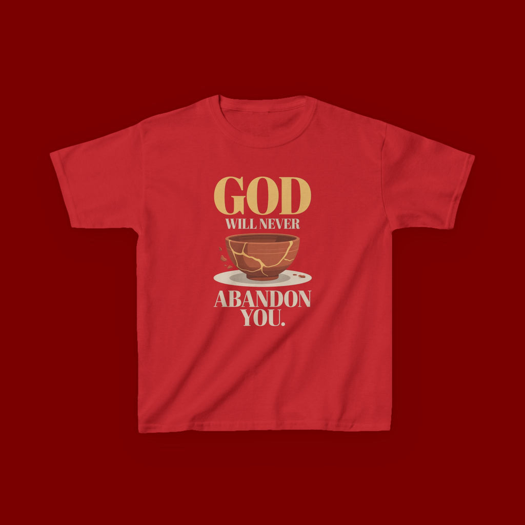 Kids Tee — "God Will Never Abandon You" Faith Graphic