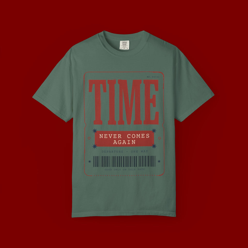 TIME Never Comes Again T-Shirt — Vintage Ticket Graphic Tee