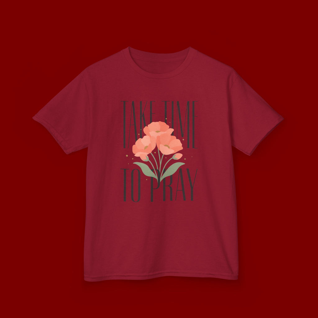 Kids Tee — "Take Time to Pray" Floral Christian Shirt