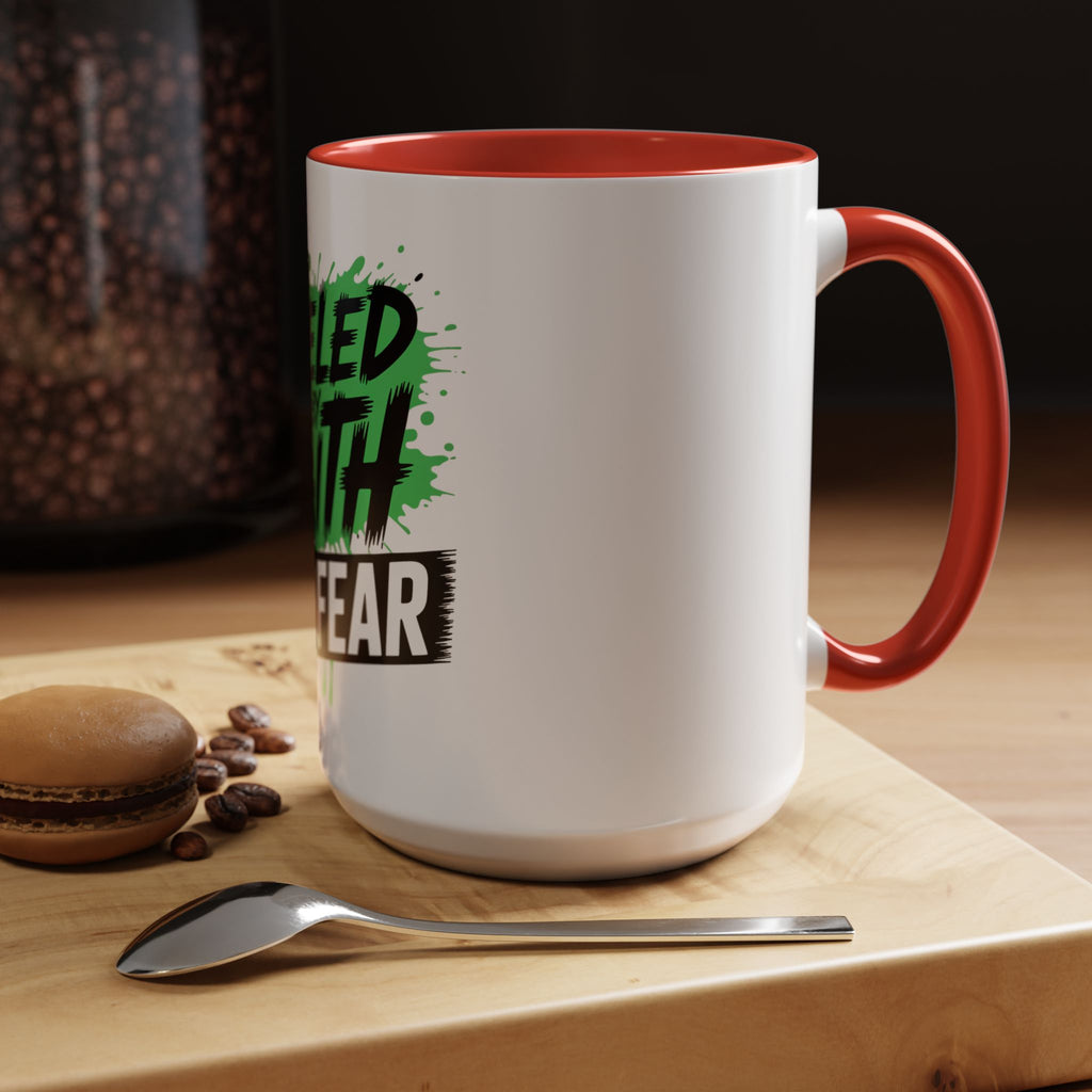 Accent Coffee Mug — "Fueled by Faith Not Fear" Inspirational Ceramic Mug (11/15 oz)