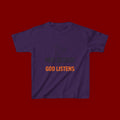Kids T-Shirt — "Pray Because God Listens" Christian Faith Tee with Dove Graphic