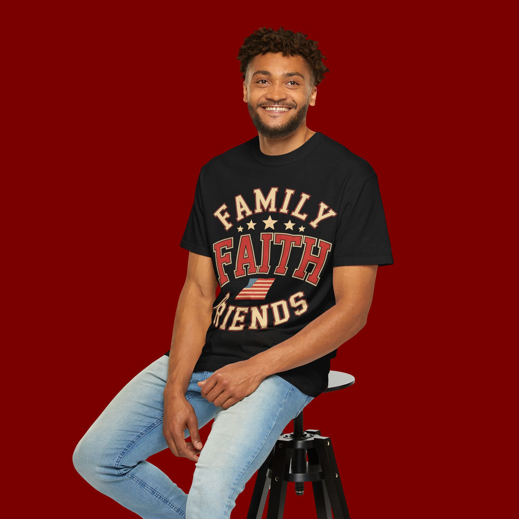 Family Faith Friends T-Shirt — Patriotic American Flag Tee