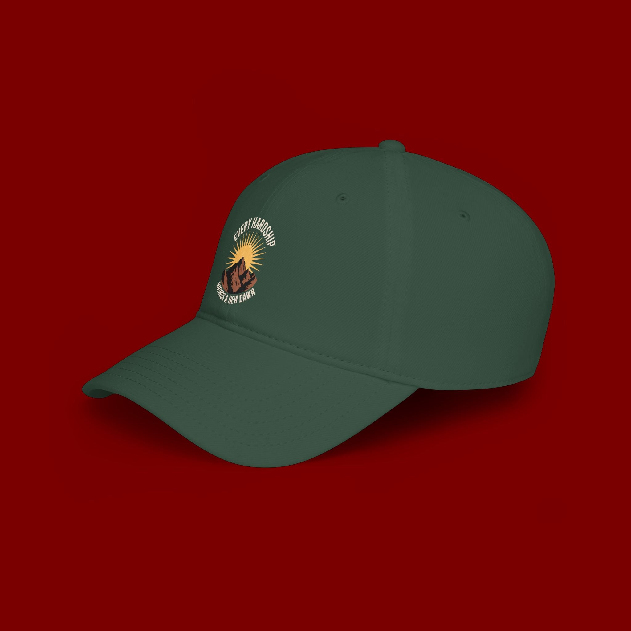 Low Profile Baseball Cap — 'Every Hardship Brings a New Dawn' Sunrise Mountain Embroidered Hat