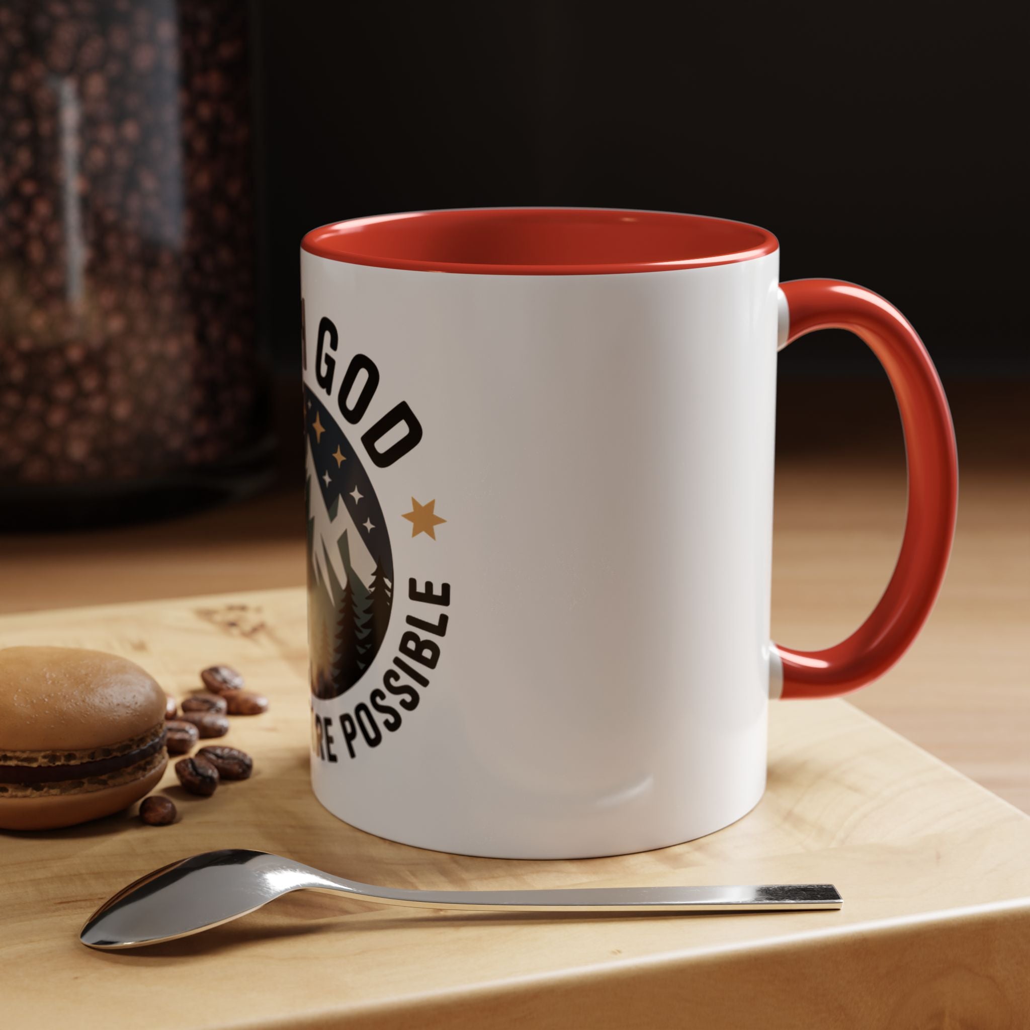 With God All Things Are Possible Accent Coffee Mug — Inspirational Faith Mountain Mug (11/15oz)
