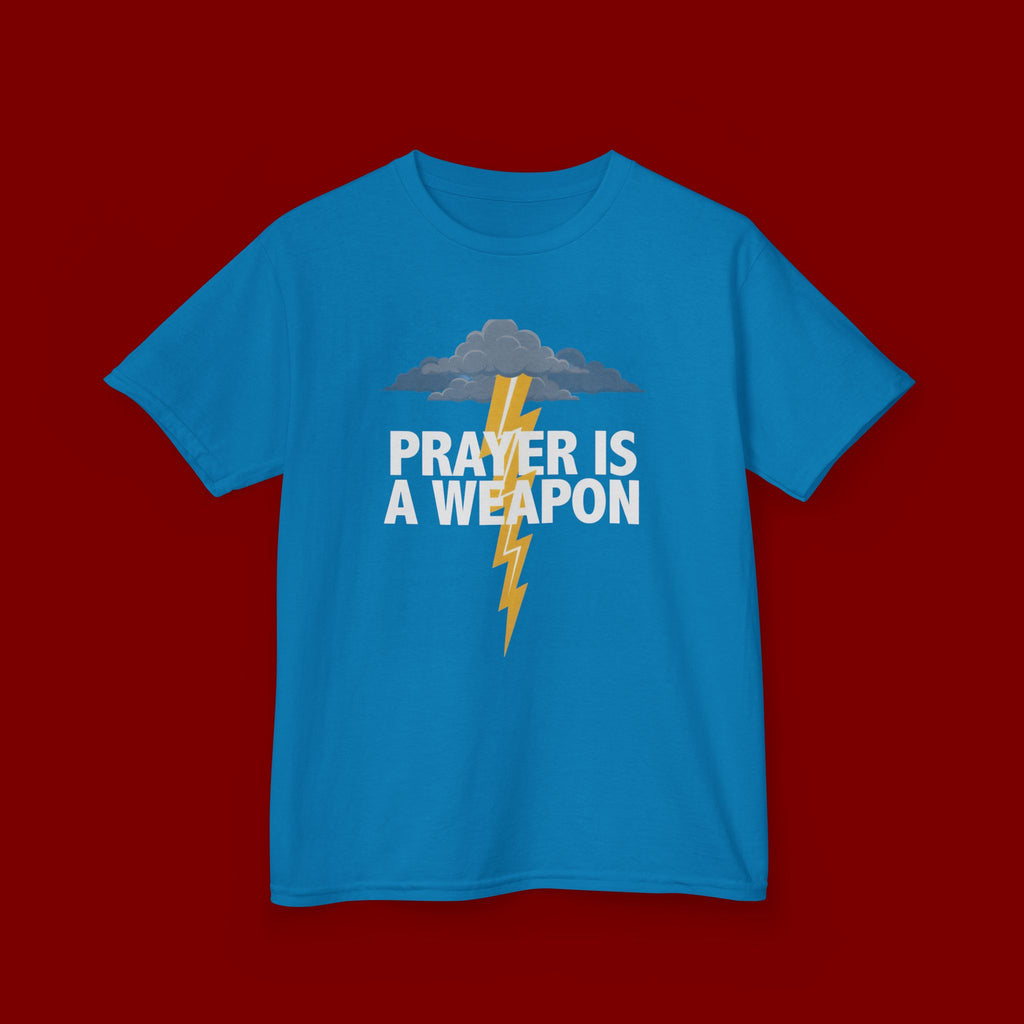 Kids Tee — "Prayer Is A Weapon" Lightning Graphic Christian Shirt