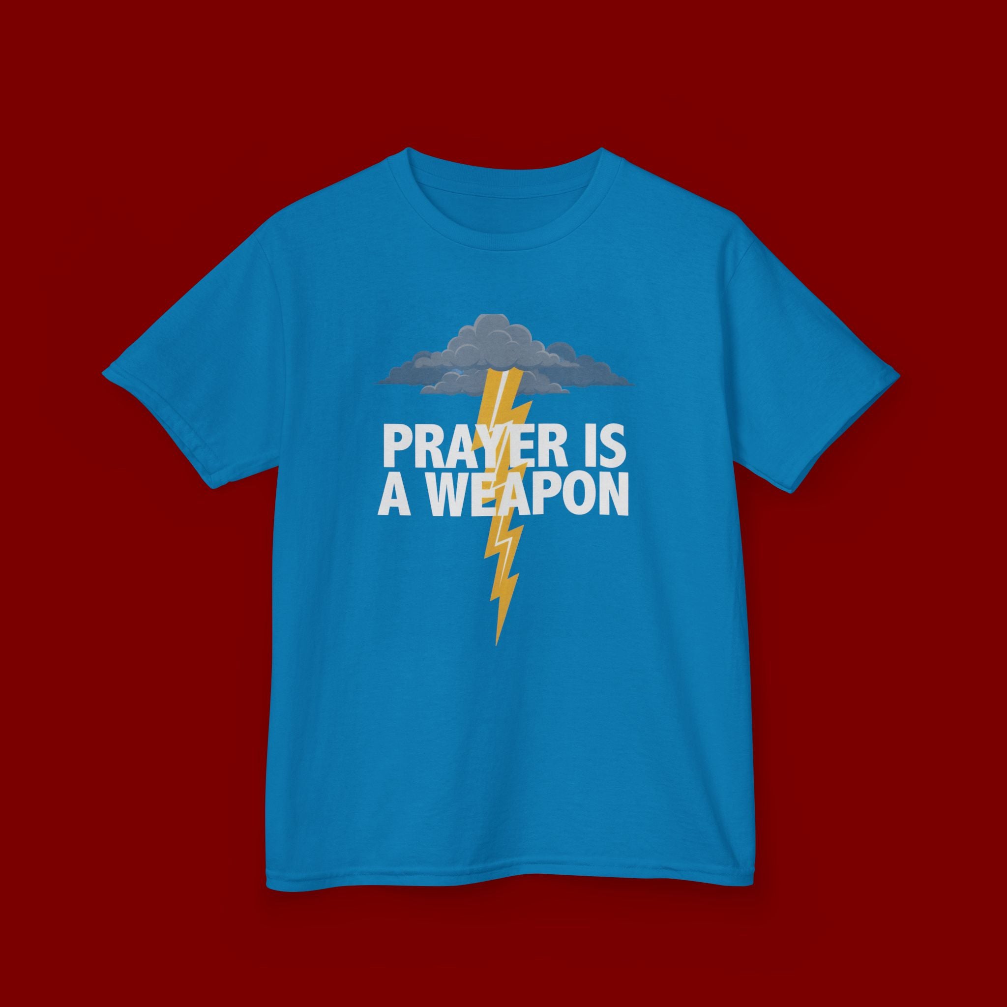 Kids Tee — "Prayer Is A Weapon" Lightning Graphic Christian Shirt
