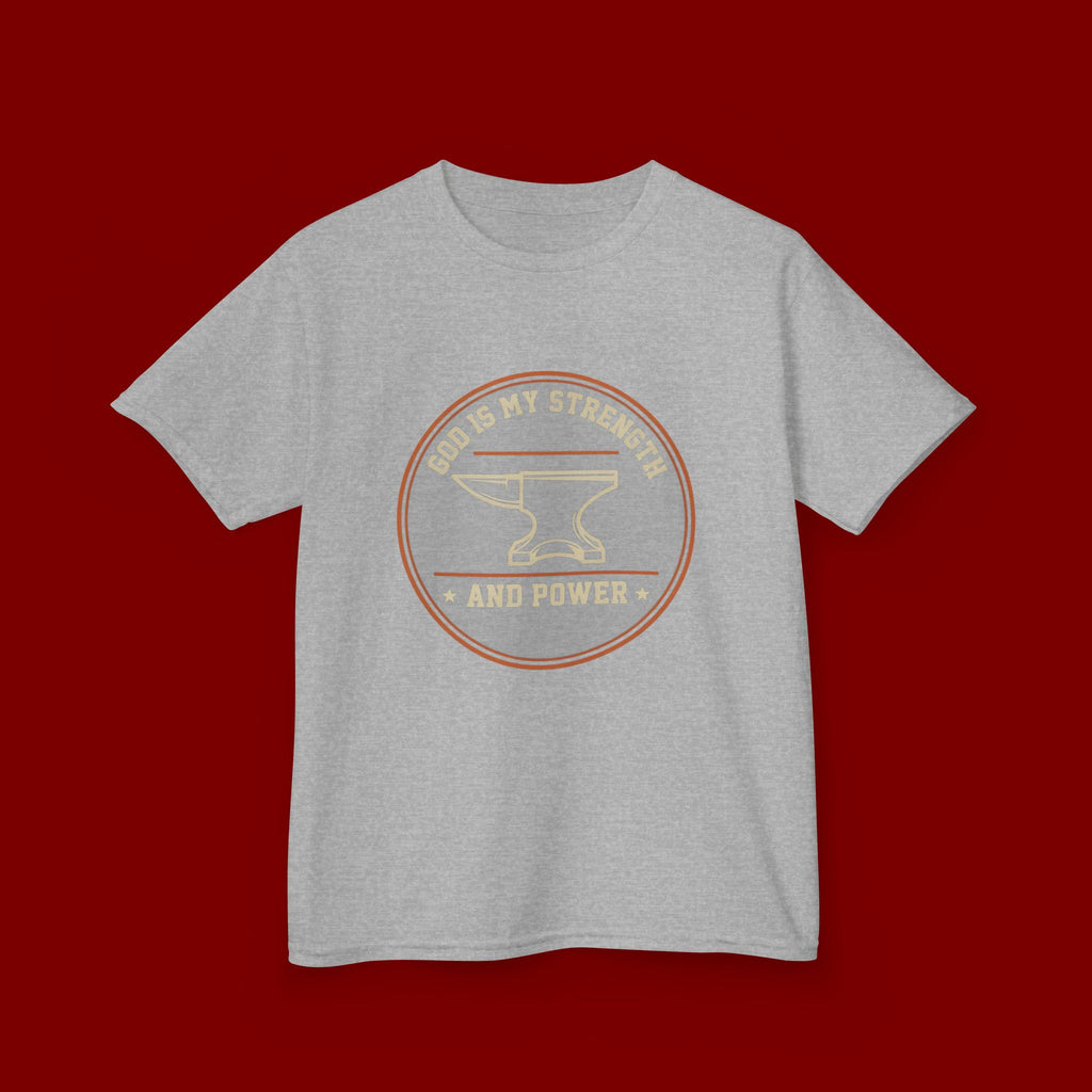 Kids Tee — "God Is My Strength and Power" Anvil & Anvil-Forge Christian Youth Shirt