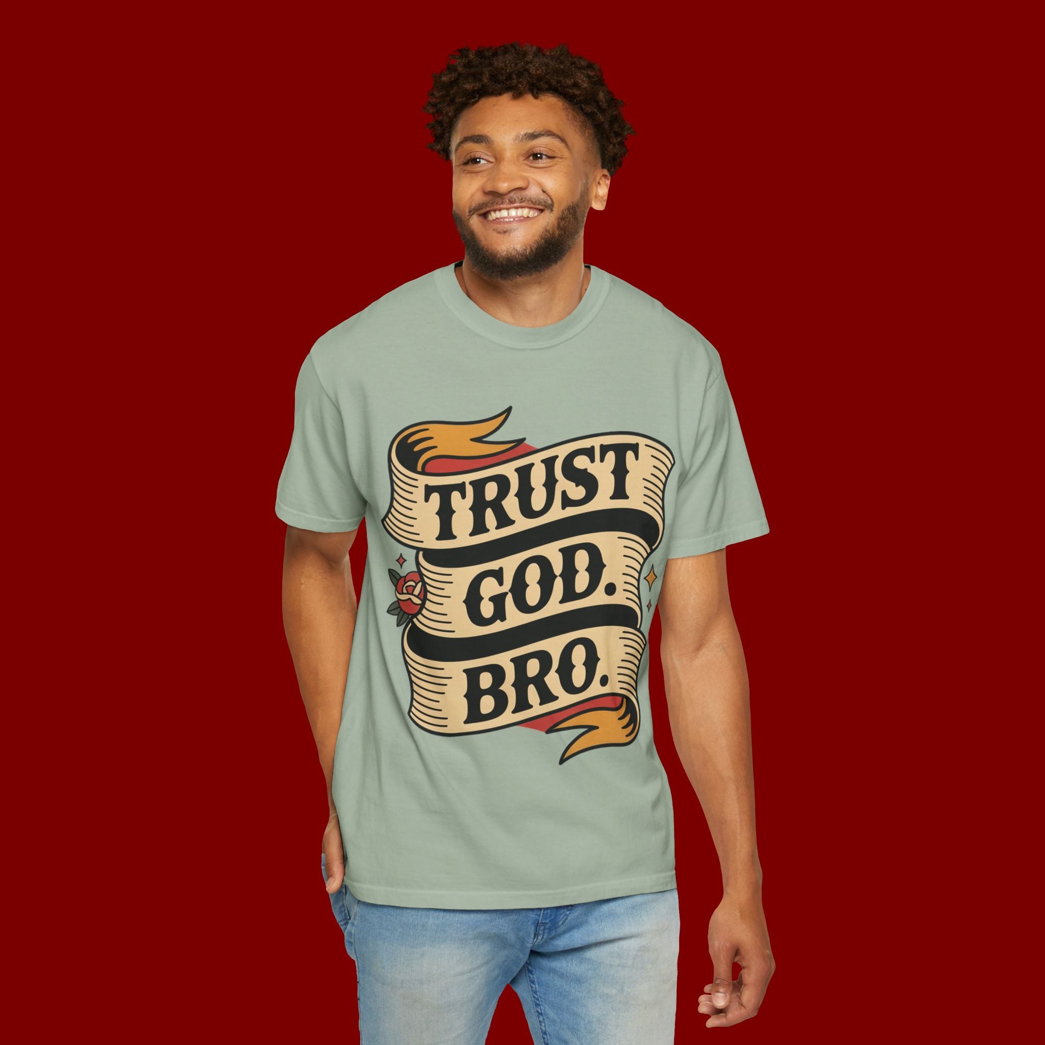 Trust God, Bro T-Shirt — Retro Ribbon Faith Tee