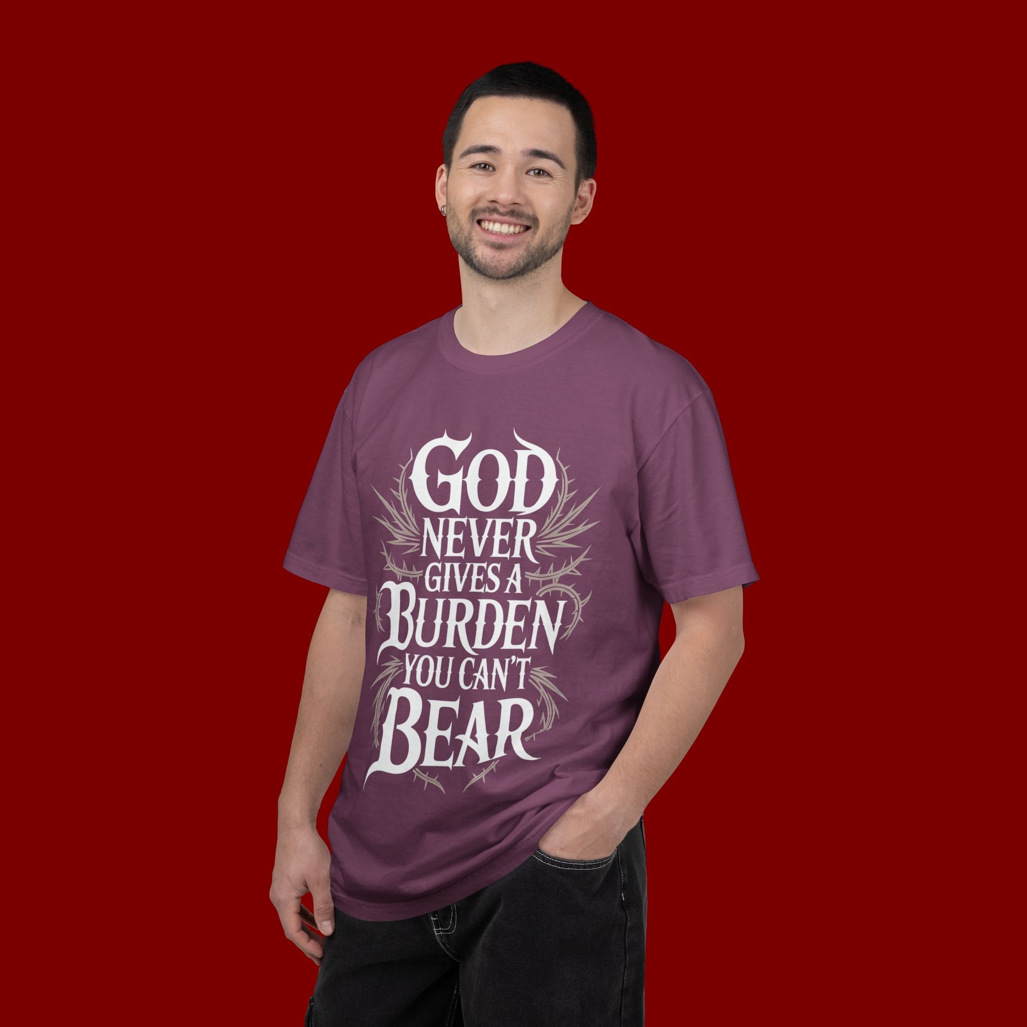 Inspirational Christian T-Shirt — "God Never Gives a Burden You Can't Bear" Tee
