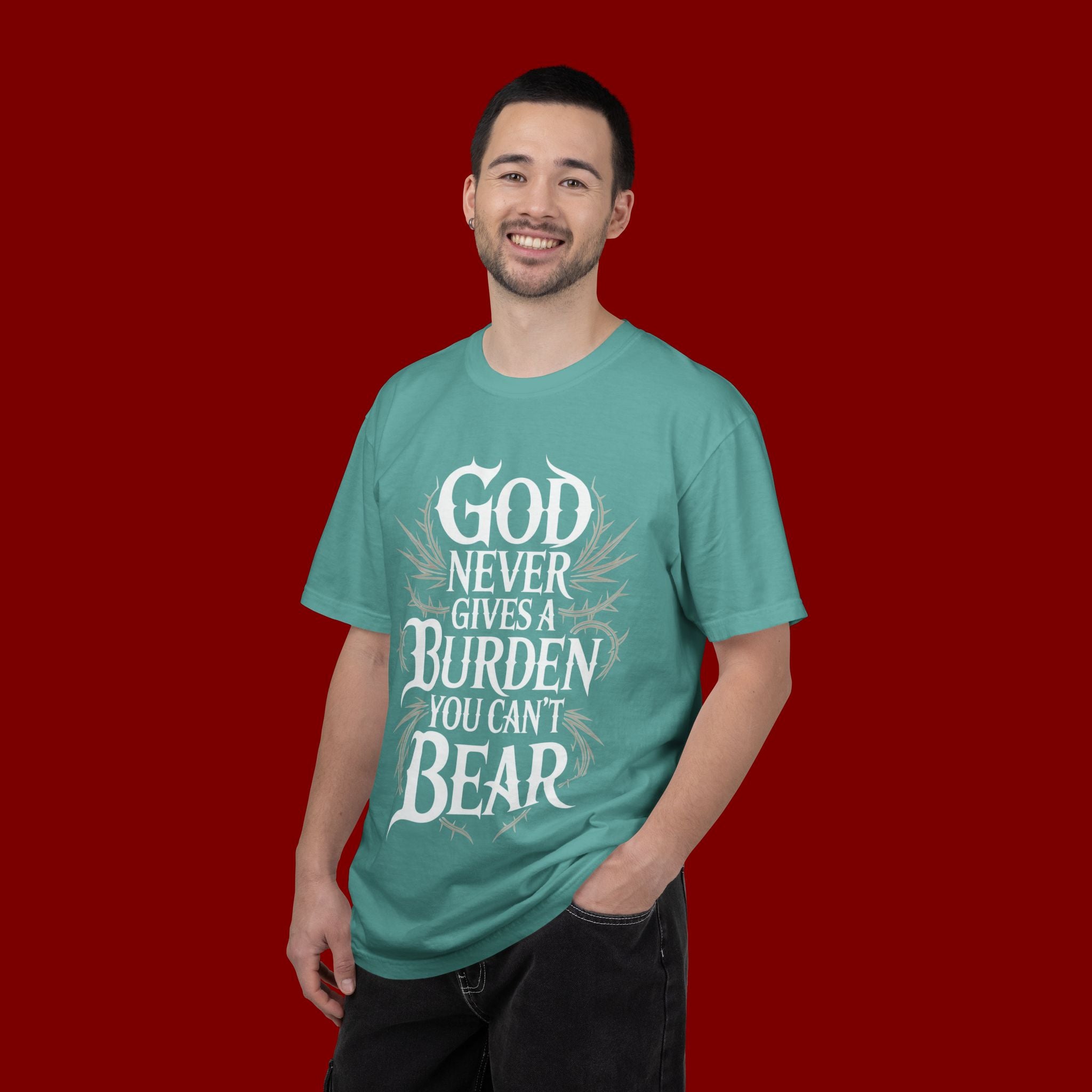 Inspirational Christian T-Shirt — "God Never Gives a Burden You Can't Bear" Tee