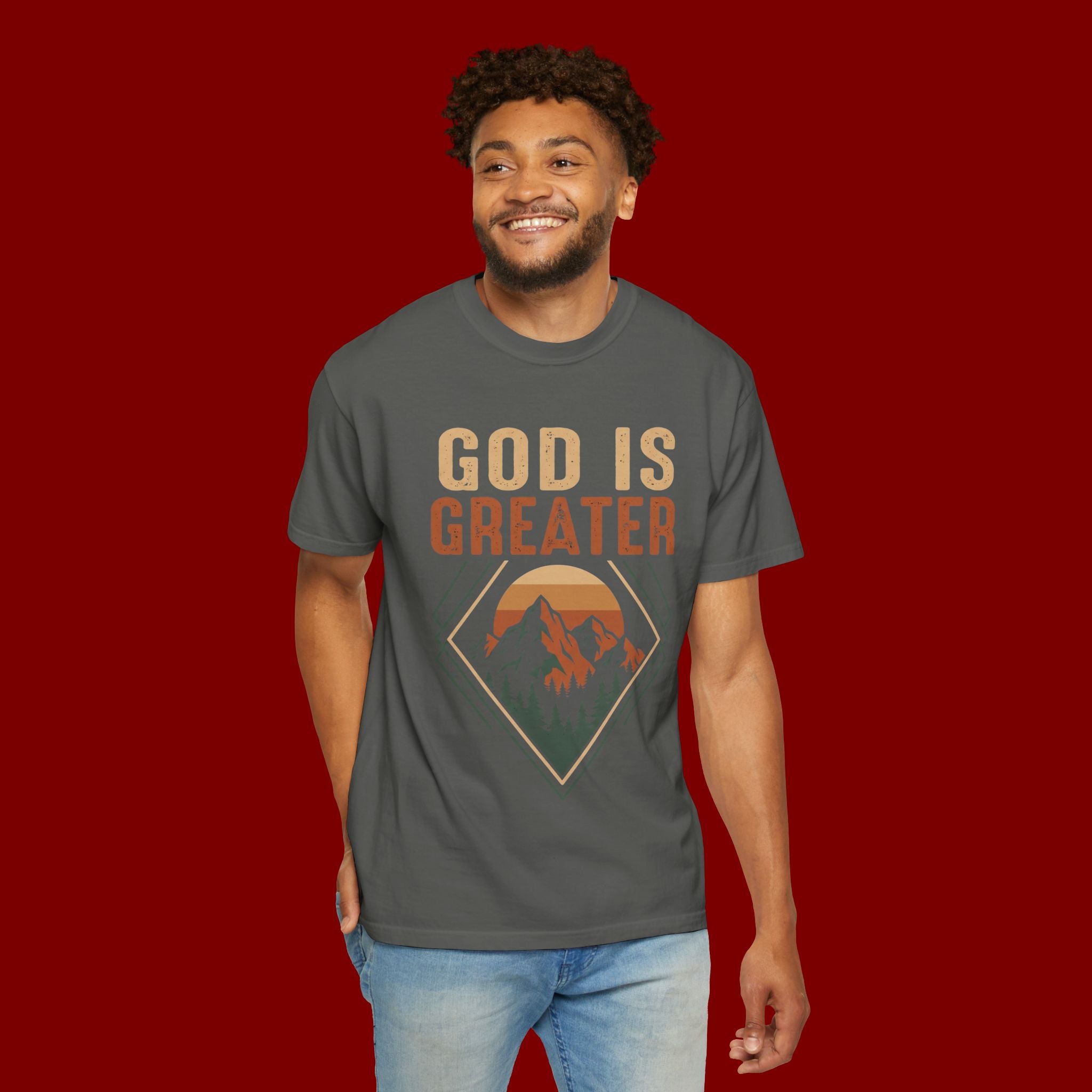 God Is Greater Mountain T-Shirt — Christian Faith Graphic Tee