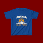 Kids Tee — "Prayer: The Most Powerful Weapon of a Believer" Mountain Sun Graphic