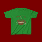 Kids Tee — "Take Time to Pray" Coffee Cup Faith Graphic