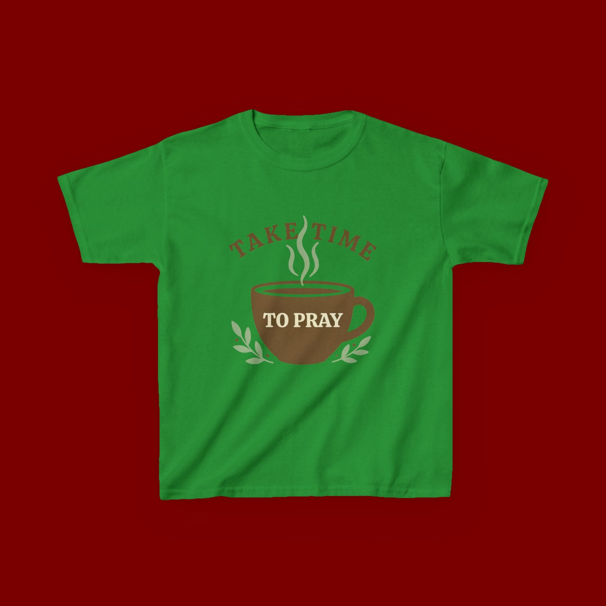 Kids Tee — "Take Time to Pray" Coffee Cup Faith Graphic