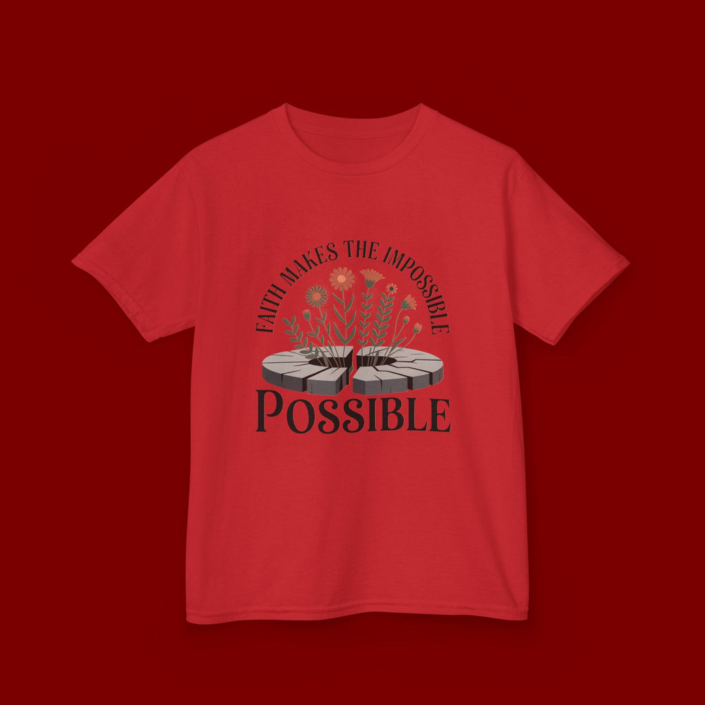 Kids Tee — “Faith Makes the Impossible Possible” Floral Inspirational Shirt