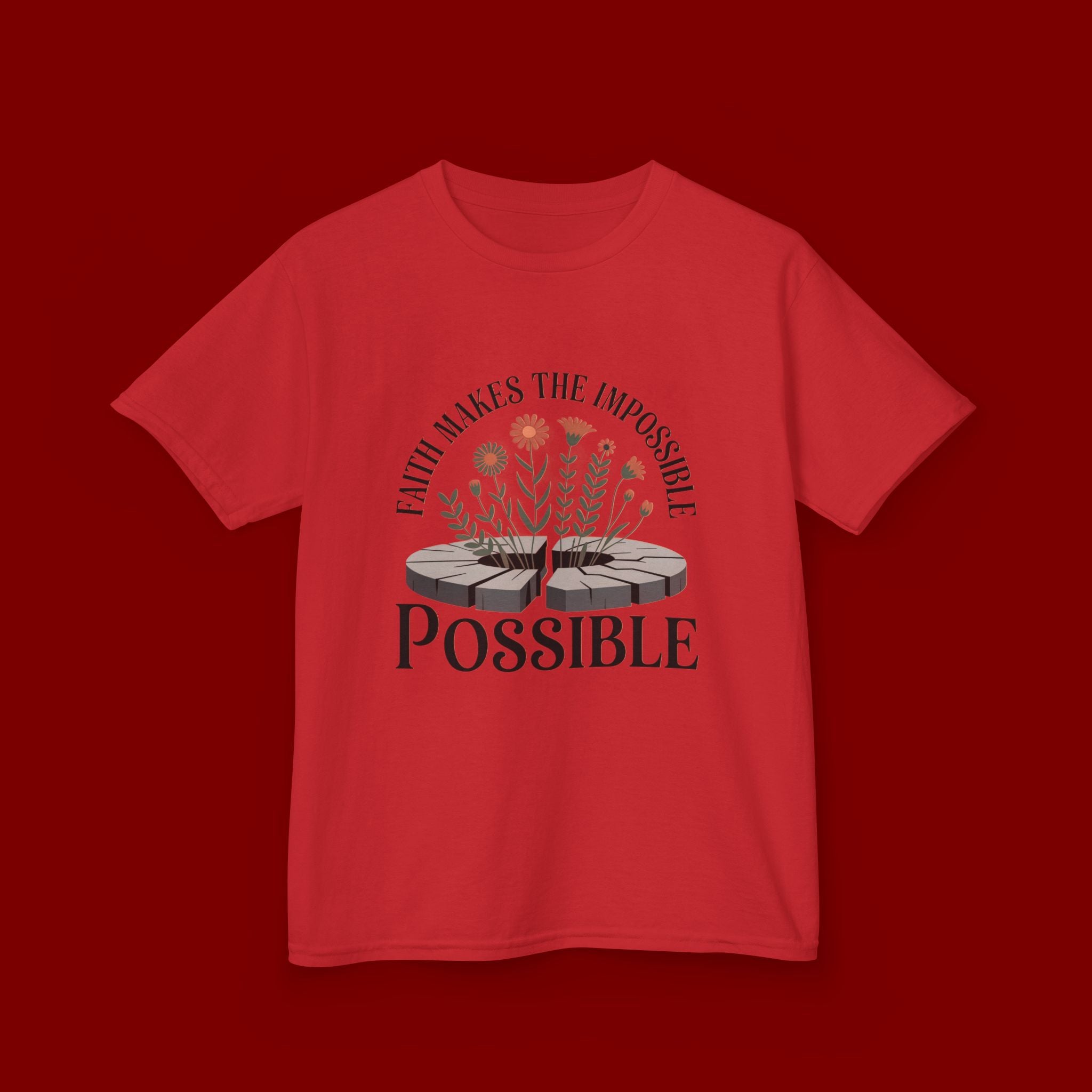 Kids Tee — “Faith Makes the Impossible Possible” Floral Inspirational Shirt