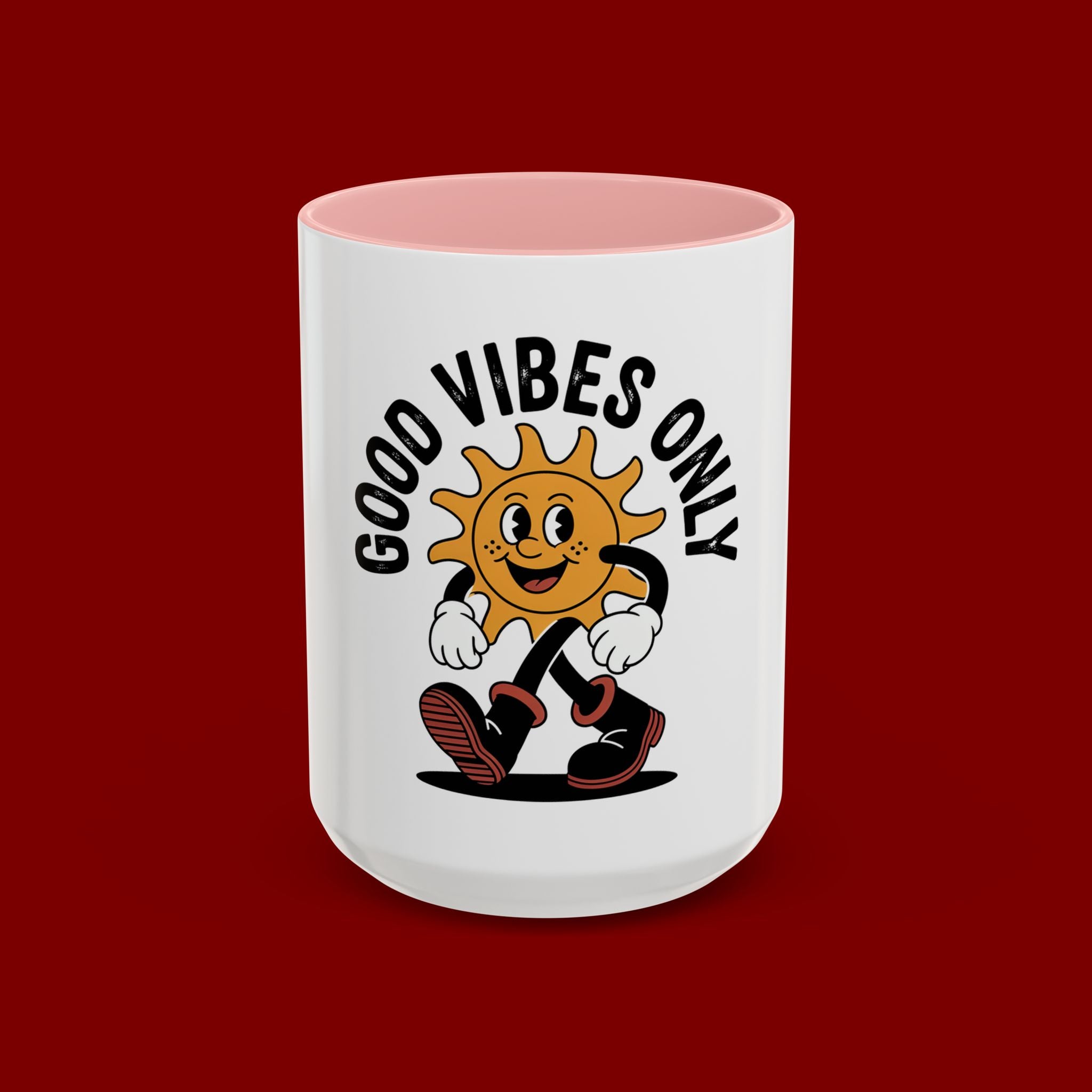 Good Vibes Only Coffee Mug - Retro Sun Cartoon Accent Mug (11/15oz)