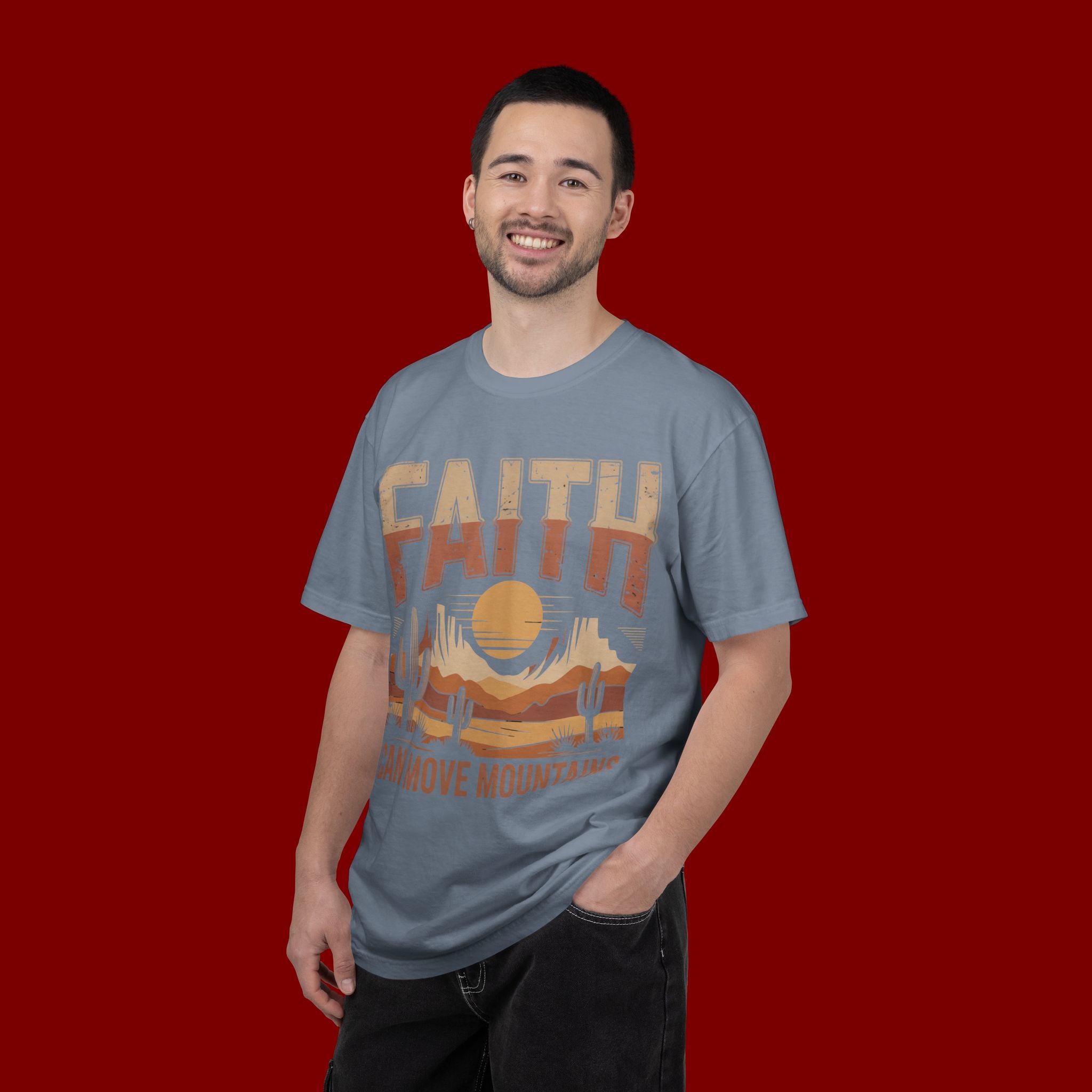 Faith Can Move Mountains T-Shirt — Retro Desert Inspirational Tee