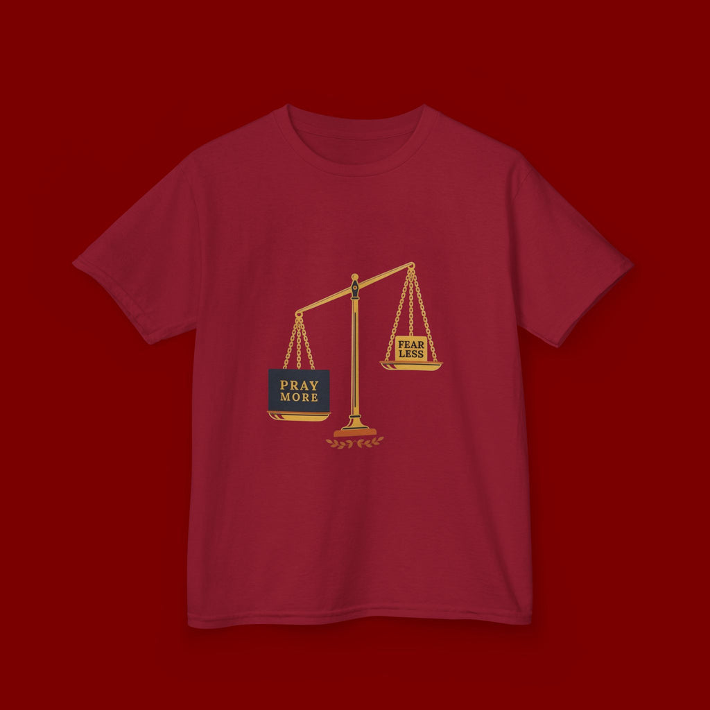 Kids Tee — Scales Design with 'Pray More' & 'Fear Less' Inspirational Graphic