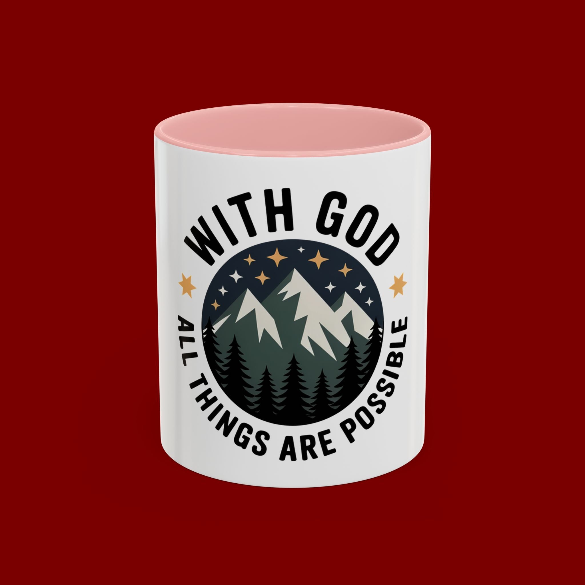With God All Things Are Possible Accent Coffee Mug — Inspirational Faith Mountain Mug (11/15oz)