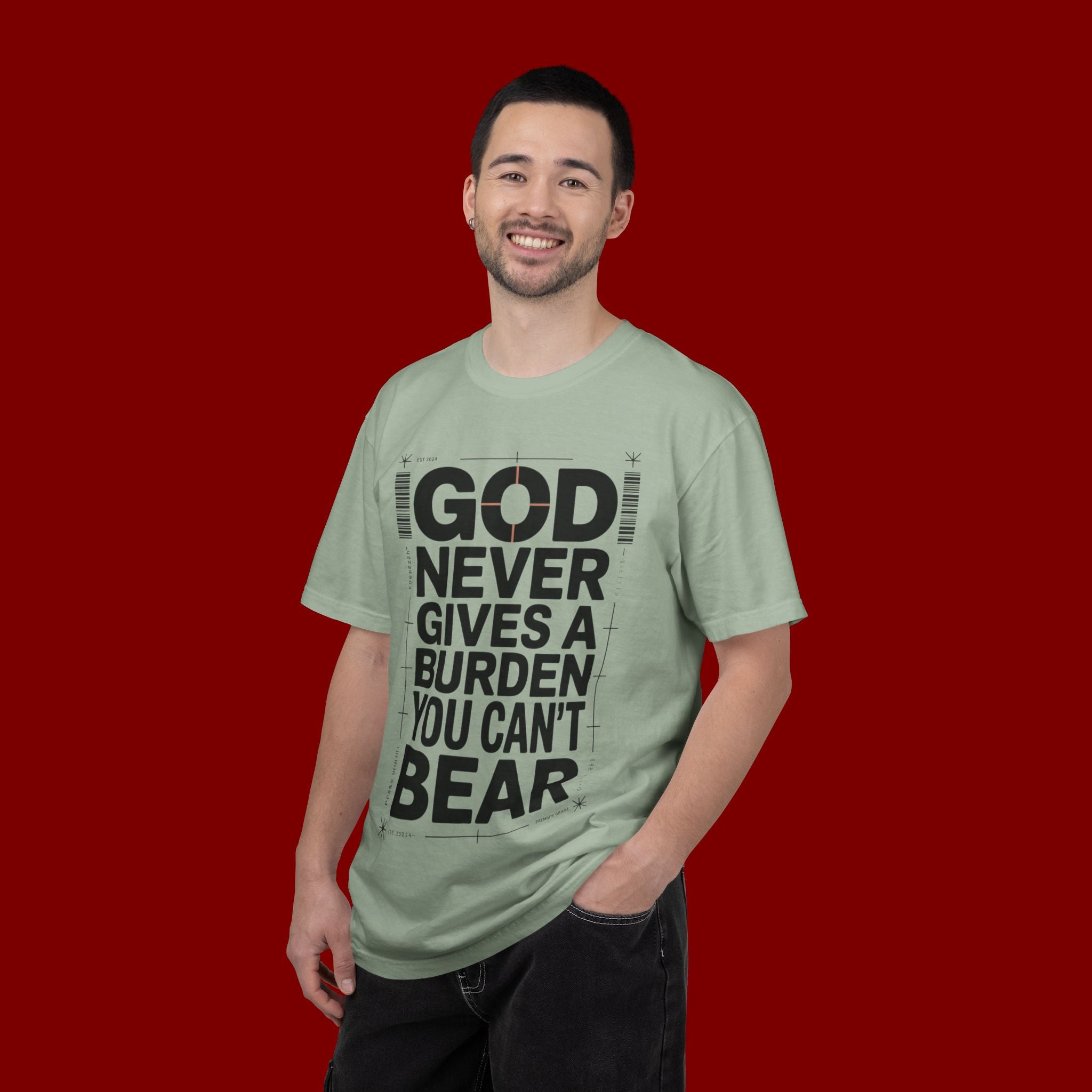 Christian Inspirational T-Shirt — "God Never Gives a Burden You Can't Bear" Motivational Tee