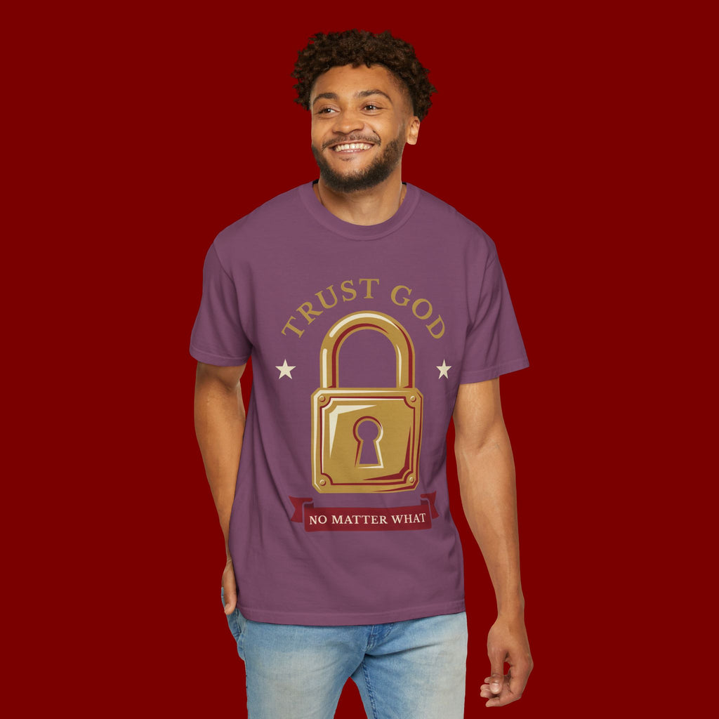 Trust God Lock T-Shirt — Christian Faith Tee “Trust God No Matter What”