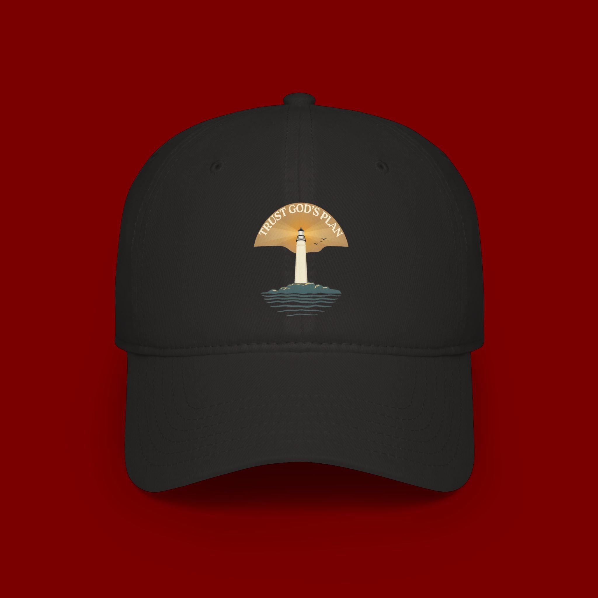 Lighthouse Faith Baseball Cap — "Trust God's Plan" Embroidered Low-Profile Hat
