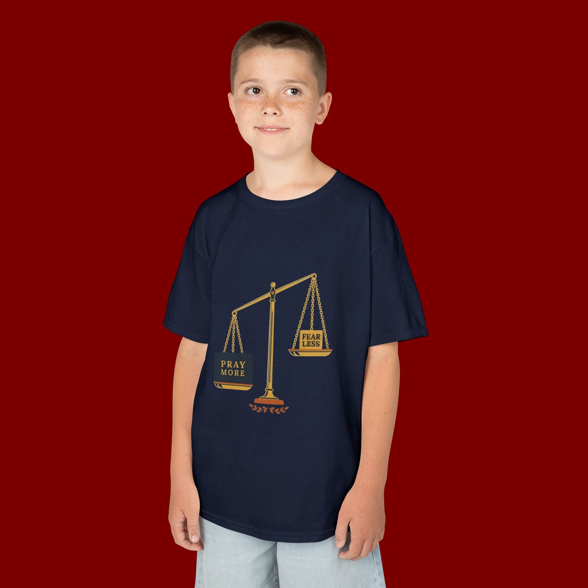 Kids Tee — Scales Design with 'Pray More' & 'Fear Less' Inspirational Graphic