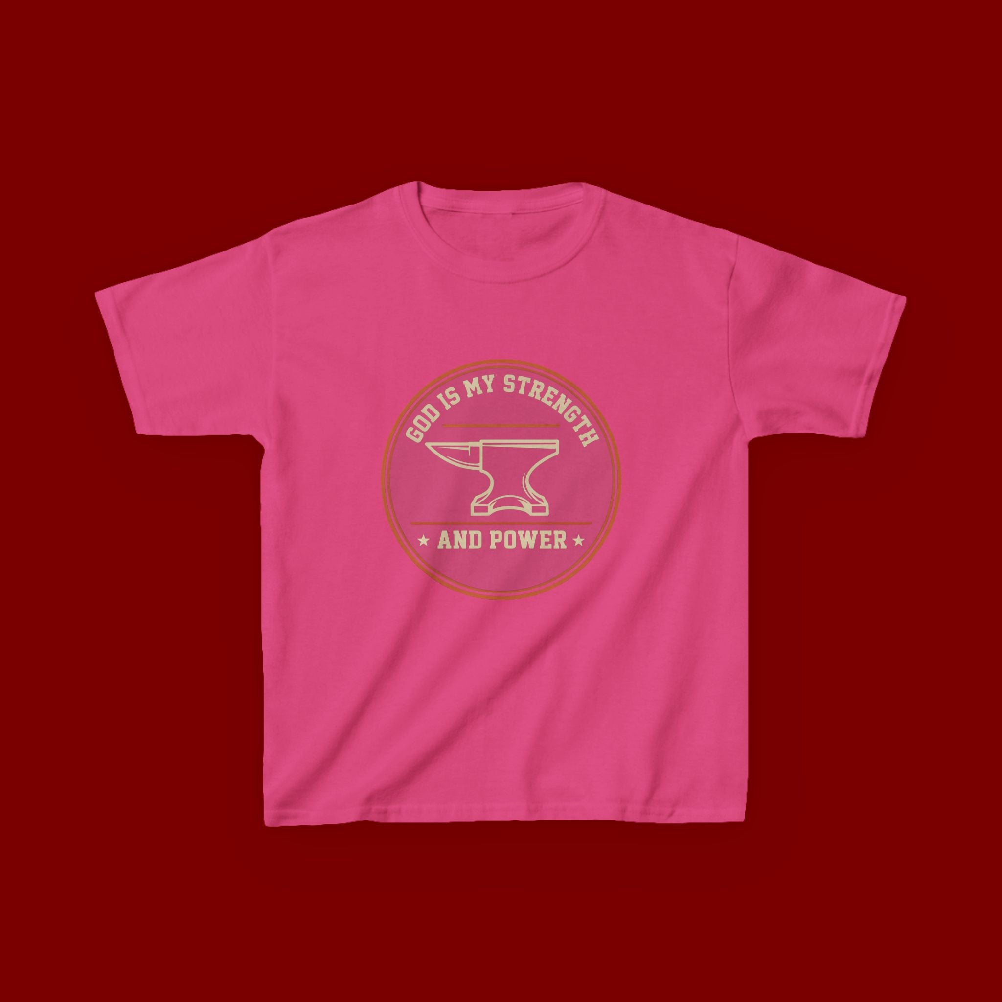 Kids Tee — "God Is My Strength and Power" Anvil & Anvil-Forge Christian Youth Shirt