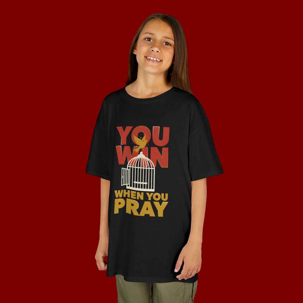 Kids Tee — "You Win When You Pray" Inspirational Christian Shirt