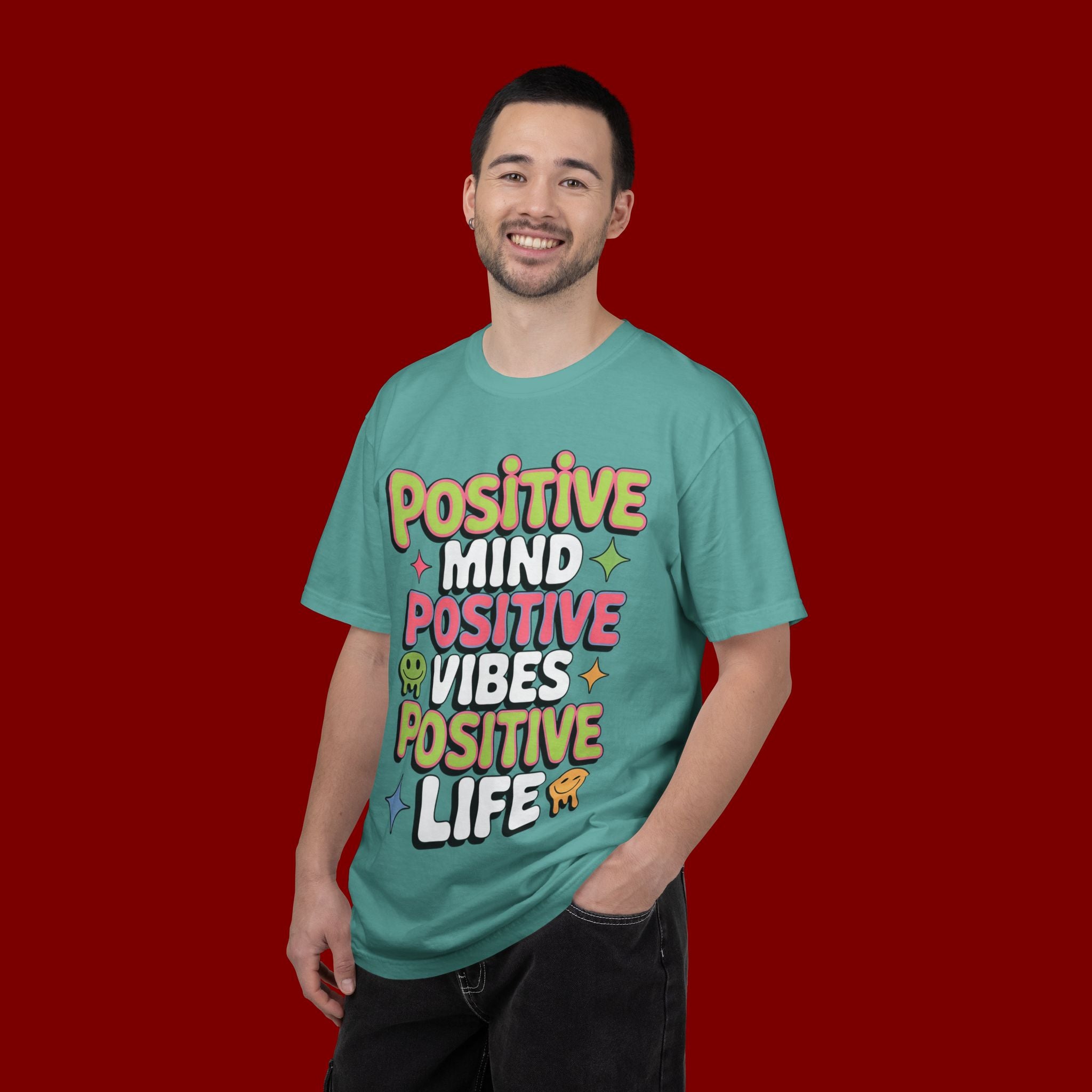 Positive Mind Positive Vibes Positive Life T-Shirt — Retro Smile Graphic Tee