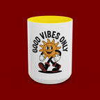 Good Vibes Only Coffee Mug - Retro Sun Cartoon Accent Mug (11/15oz)