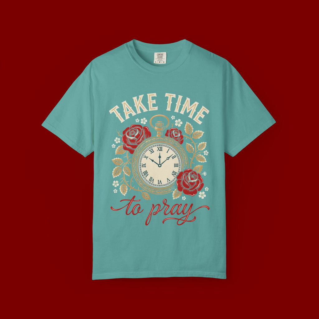 Take Time to Pray Pocket Watch T-Shirt — Faith-Based Floral Christian Tee