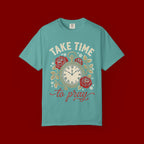 Take Time to Pray Pocket Watch T-Shirt — Faith-Based Floral Christian Tee
