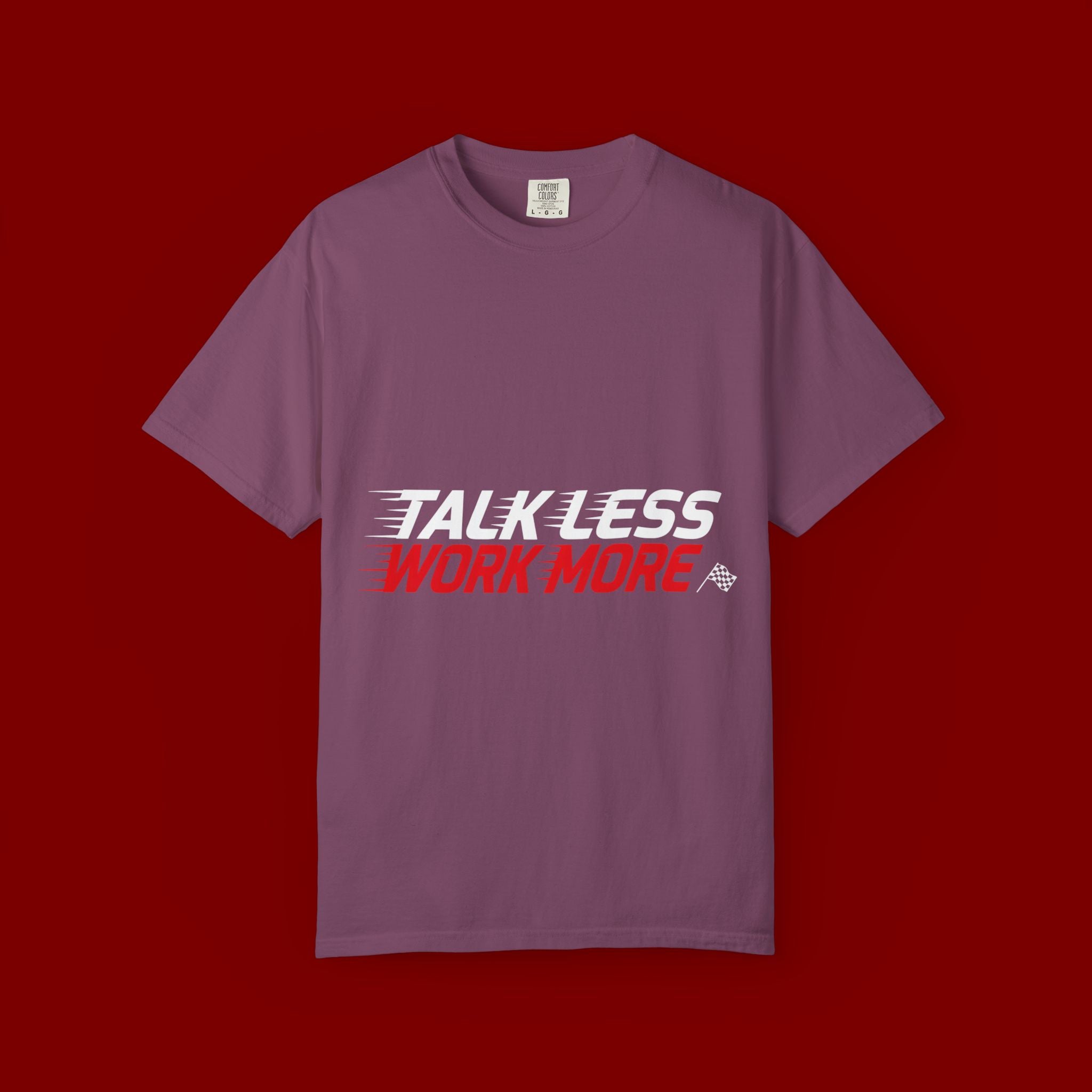 Work More Graphic T-Shirt — Bold Red Minimalist Slogan Tee