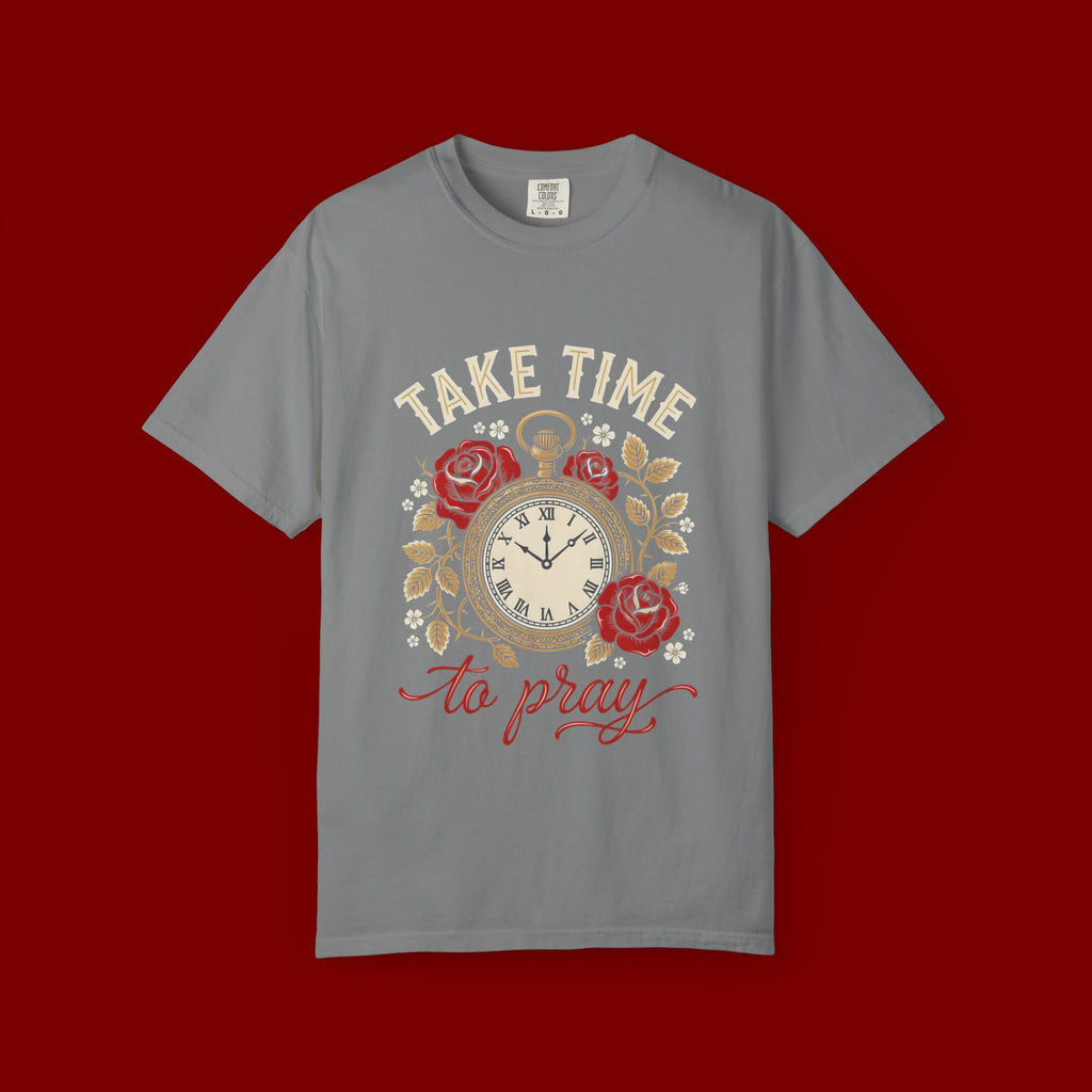 Take Time to Pray T‑Shirt — Vintage Pocket Watch & Roses Spiritual Tee
