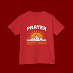 Kids Tee — "Prayer: The Most Powerful Weapon of a Believer" Mountain Sun Graphic
