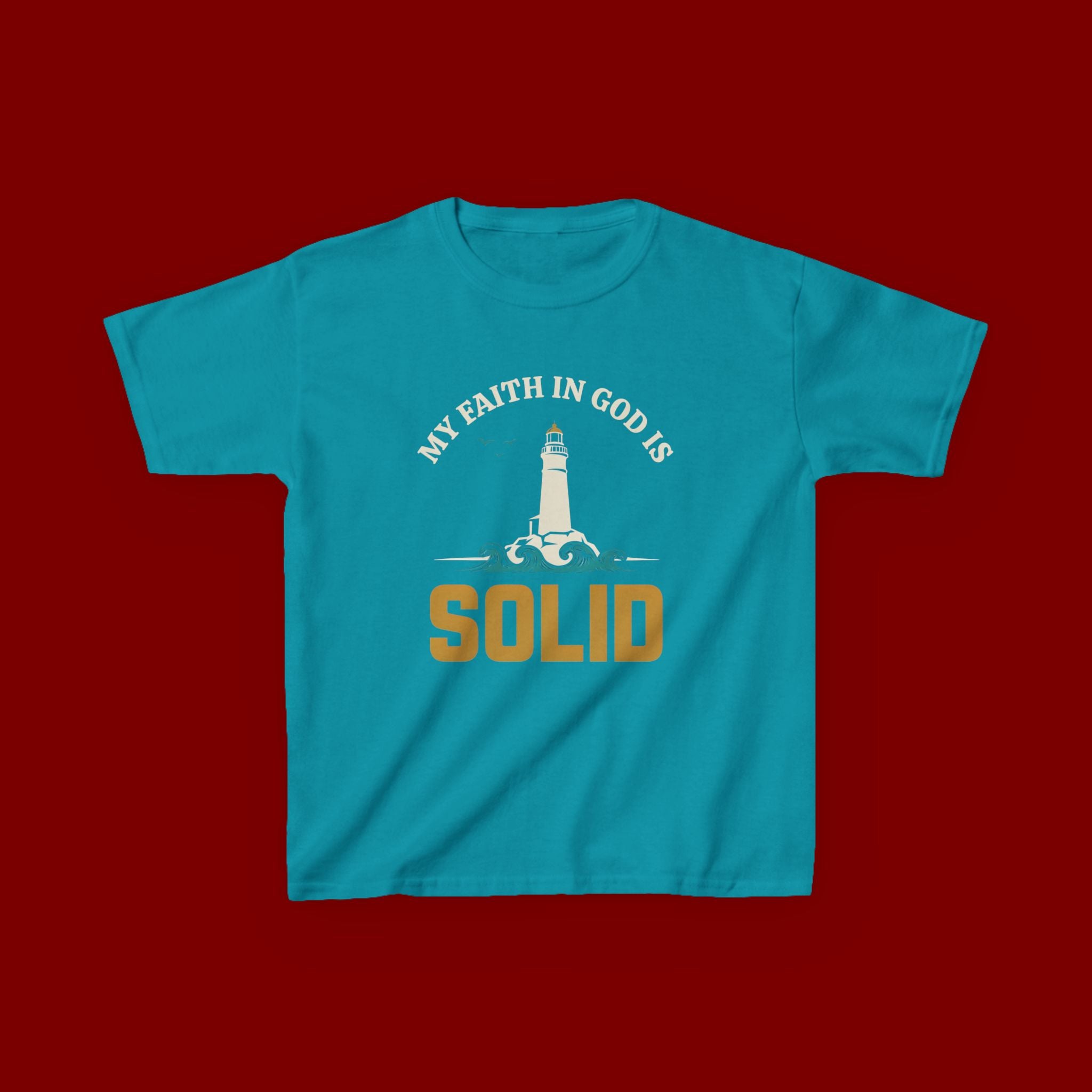 Kids T-Shirt — “My Faith in God is Solid” Lighthouse Christian Tee