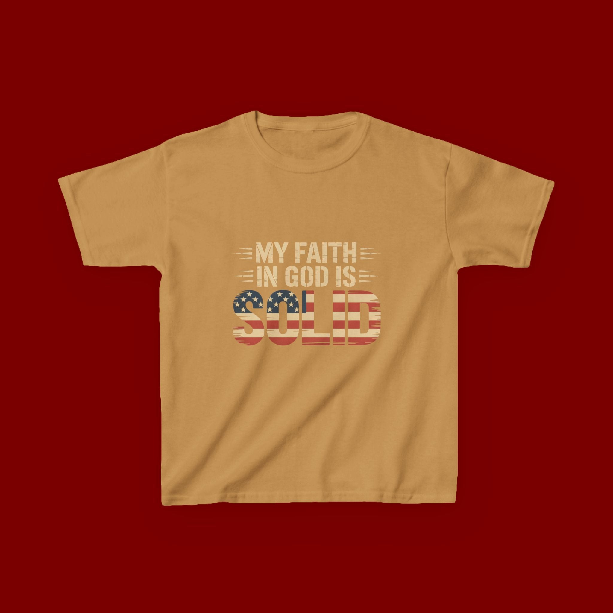 Kids Tee — "My Faith in God is Solid" Patriotic Christian T-Shirt